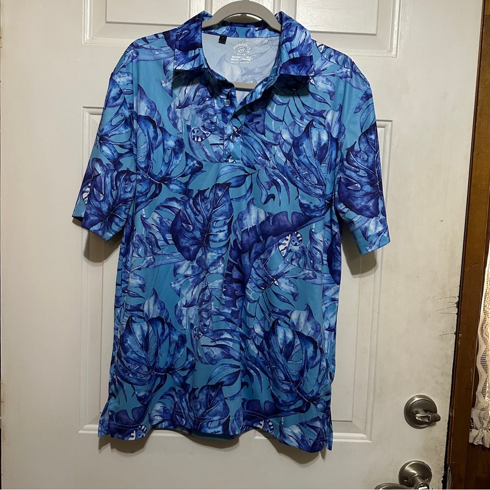 Monterey Club Men's Moisture‎ Wicking Dry Swing Printed Polo Large Blue